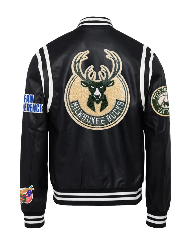 Milwaukee Bucks Vegan Black Leather Jacket