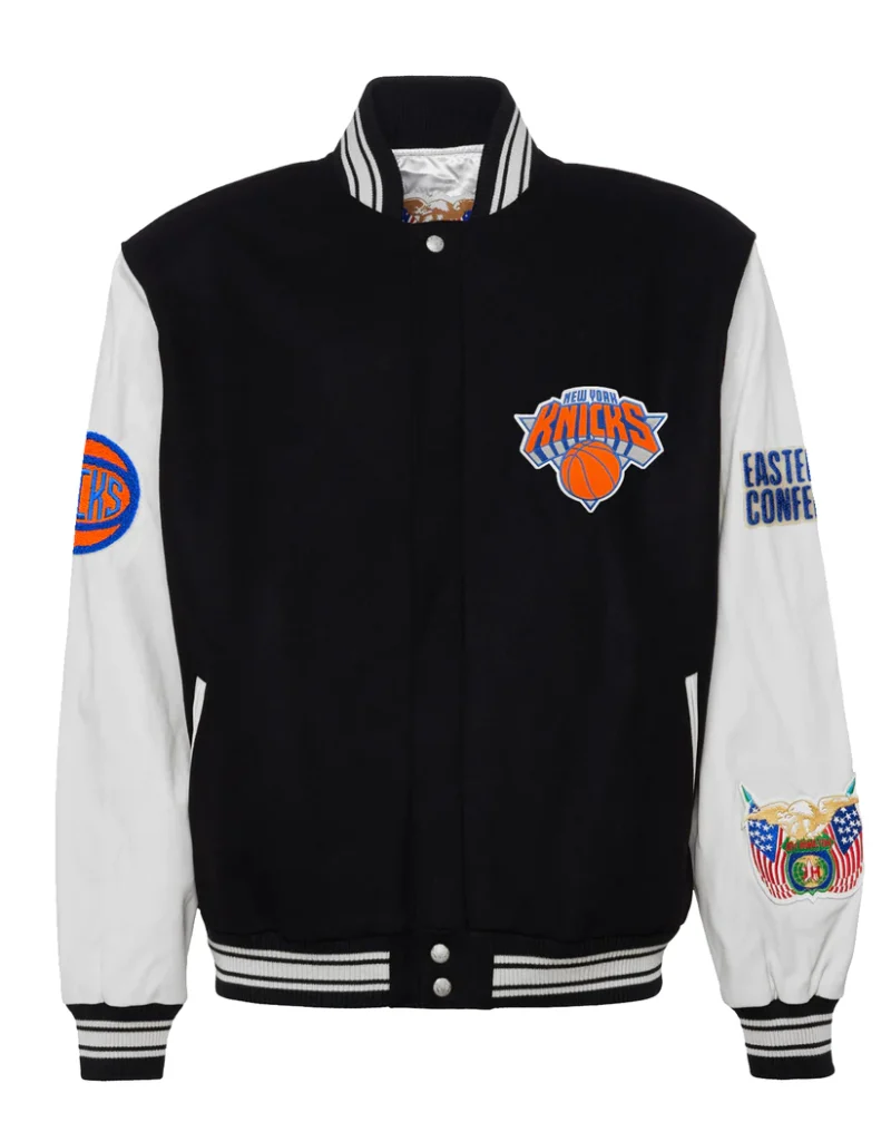 New York Knicks Wool & Leather Black/ White Varsity Jacket