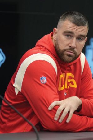 Travis Kelce Press Conference On The DFB Campus Red Hoodie