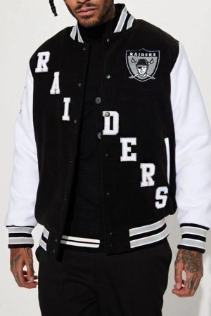 Oakland Raiders Black And White Varsity Jacket