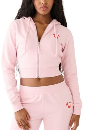True Religion Women Big T Logo Cropped Hoodie