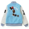Bape Crazy Patch Varsity Full-Snap Wool/Leather Jacket