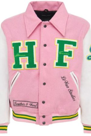 Homme Femme Pink and White Varsity Letterman Jacket