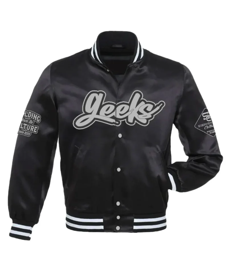 Retro University Geeks Bomber Satin Jacket