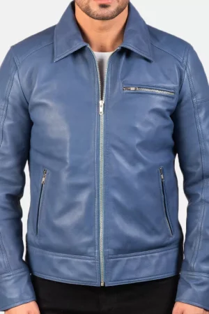 Mens Blue Biker Leather Jacket