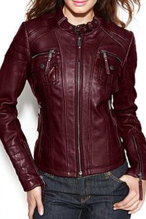 Women’s Burgundy Biker Leather Jacket
