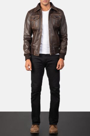 Aaron Brown Leather Bomber Jacket