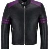 Black And Purple Biker Leather Jacket