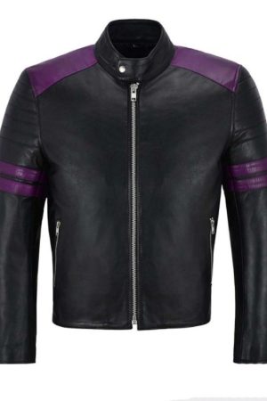 Black And Purple Biker Leather Jacket