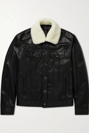 Shearling Trimmed Padded Leather Jacket