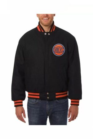 Black NBA New York Knicks Wool Leather Jacket