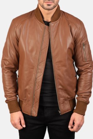 Bomia Ma-1 Brown Leather Bomber Jacket