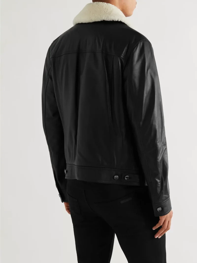 Shearling Trimmed Padded Leather Jacket