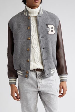Brunello Cucinelli Wool & Leather Varsity Jacket