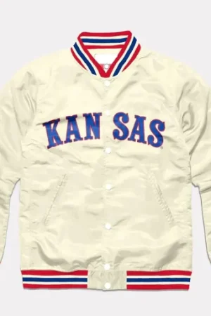 Circus Font Kansas Jayhawks Cream Satin Jacket