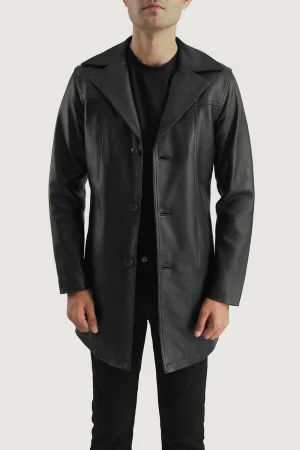 Brawnton Black Leather Coat
