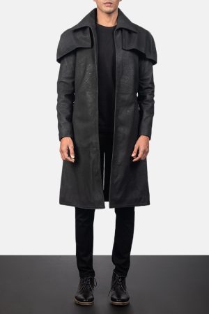 Classic Distressed Black Leather Duster