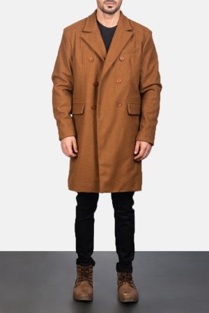 Claud Khaki Wool Double Breasted Coat
