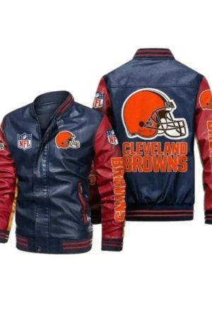 Cleveland Browns Navy Red Leather Jacket