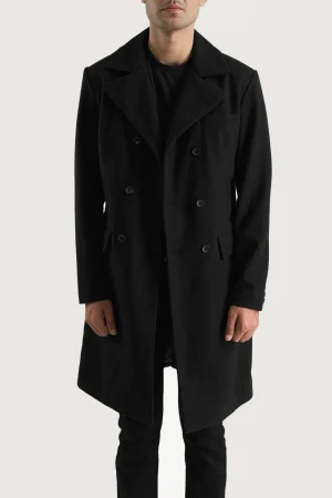 Claud Black Wool Double Breasted Coat