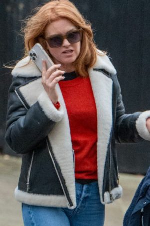 Isla Fisher Black Shearling Jacket
