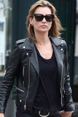 Kate Moss Black Moto Leather Jacket