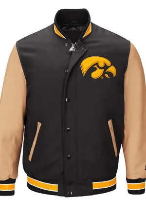 Iowa Hawkeyes Black And Brown Letterman Jacket