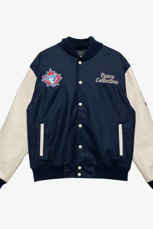 Toronto Blue Jays Patch Navy And Cream Letterman Jacket