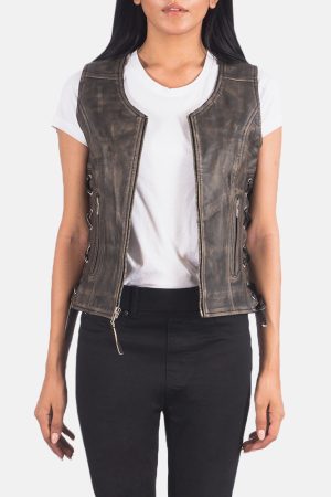 Vanda Distressed Brown Leather Biker Vest
