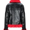 Women Red Faux Fur Aviator Jacket