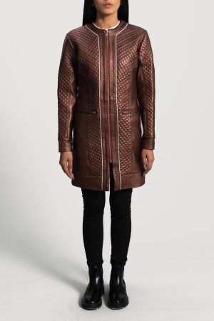 Trudy Lane Quilted Maroon Leather Coat