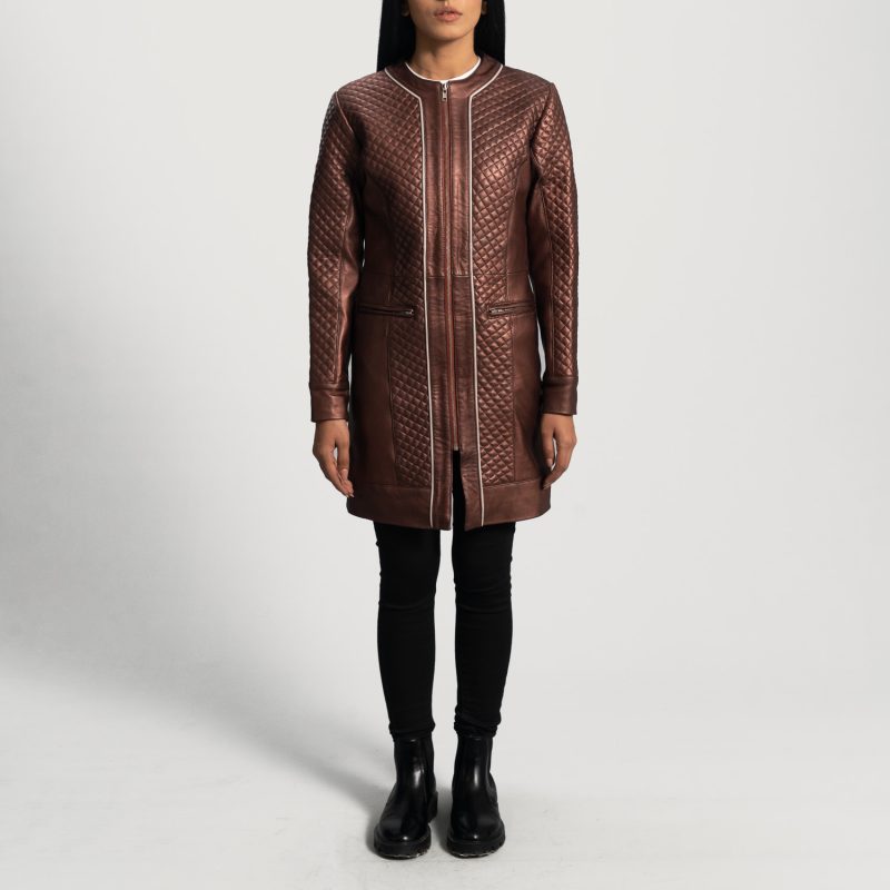 Trudy Lane Quilted Maroon Leather Coat