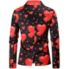 Valentines Day Hearts Printed Black Blazer