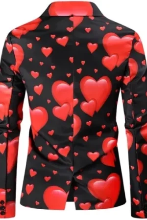 Valentines Day Hearts Printed Black Blazer
