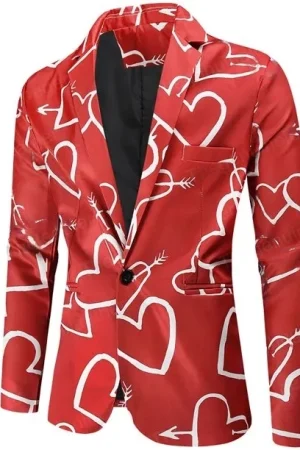 Valentines Day Hearts Printed Red Blazer