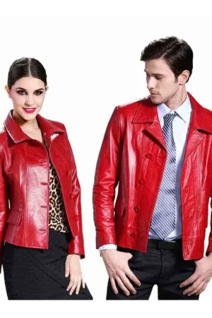 Valentines Day Couple Red Leather Jacket