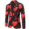 Valentines Day Hearts Printed Black Blazer