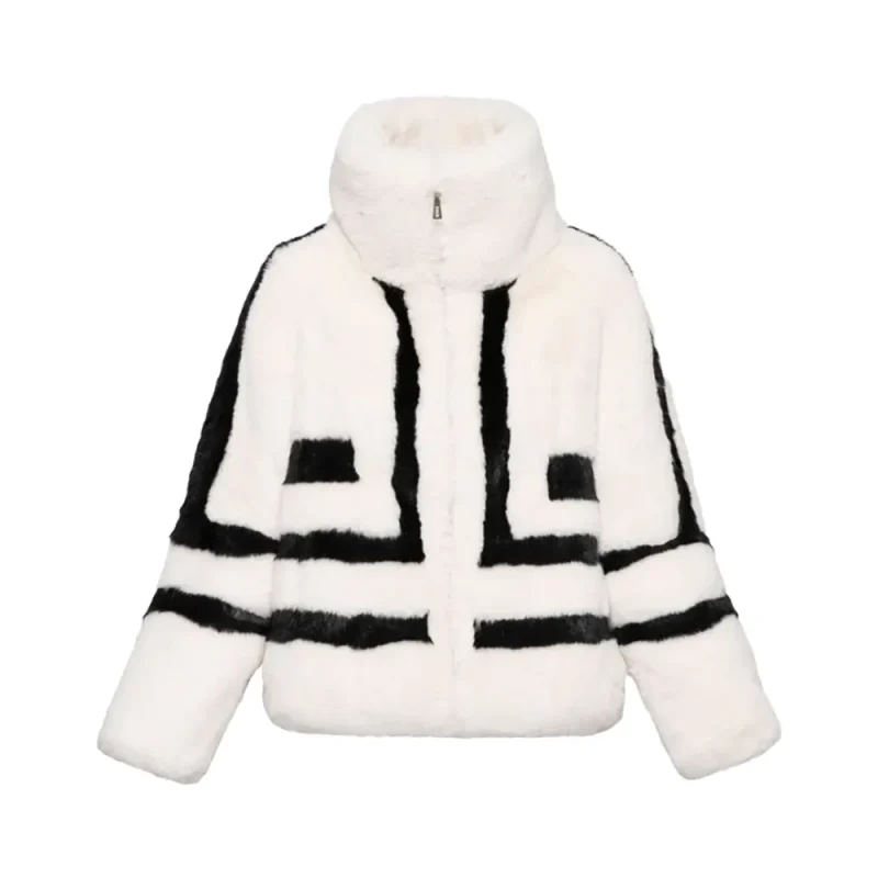 White Sporty Faux Fur Jacket