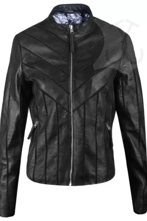 Women V-style Biker Leather Jacket