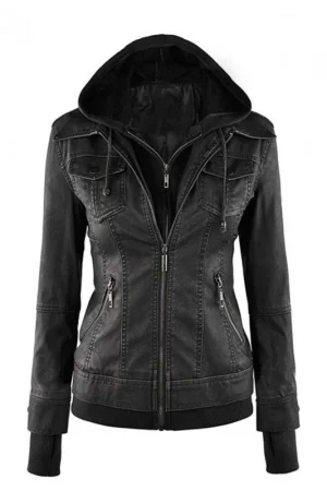 Women’s Black Fitted Leather Bomber Jacket