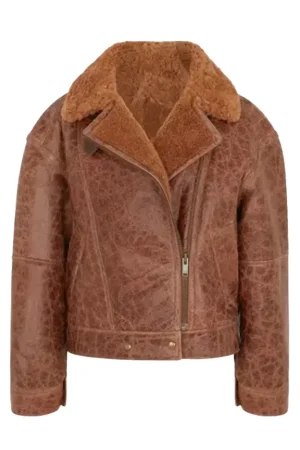 Women’s Brown Cracked Shearling Jacket