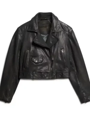 Women Cropped Biker Leather Jacket