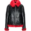 Women Red Faux Fur Aviator Jacket