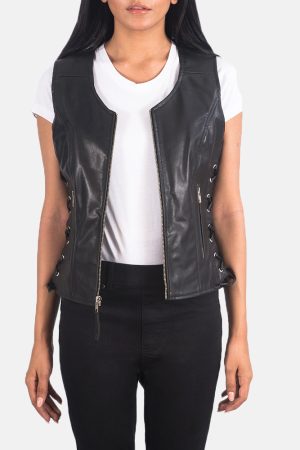 Vanda Black Leather Biker Vest