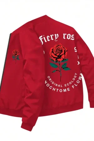 Valentine’s Day Men Romantic Rose and Slogan Print Jacket