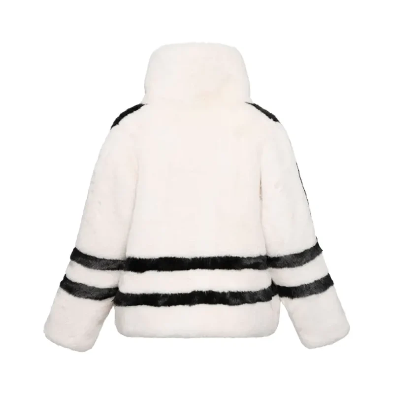 White Sporty Faux Fur Jacket