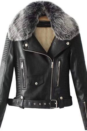 Women’s Faux Fur Quilted Moto Black Jacket