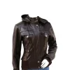 Women’s Brown Hooded Leather Bomber Jacket