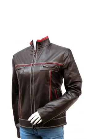Women’s Double Stitched Brown Leather Jacket