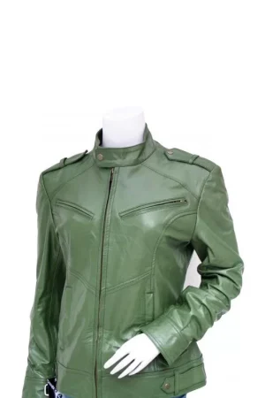 Women’s Fashion Green Biker Leather Jacket